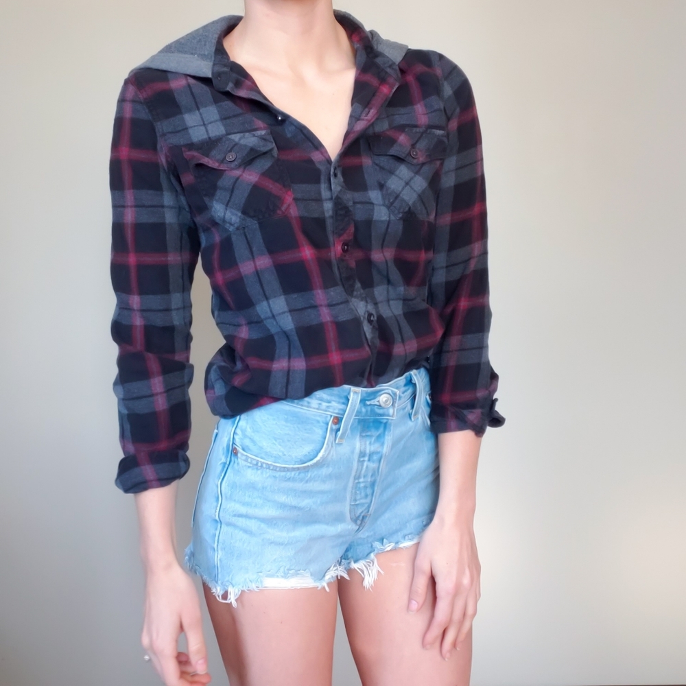 Empyre Plaid Hooded Flannel Button Down